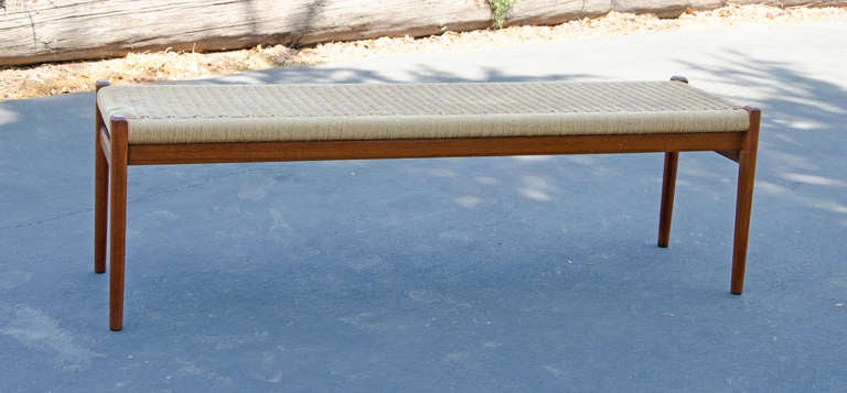 Rare N. O. Moller Danish Teak Bench with Cord Seat In Good Condition In Crockett, CA