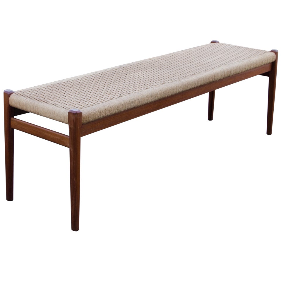 Rare N. O. Moller Danish Teak Bench with Cord Seat