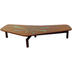 Mid Century Coffee Table with Glass Tile Inlay