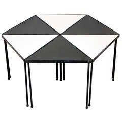 Metal and Black and White Laminate Small Set of Tables