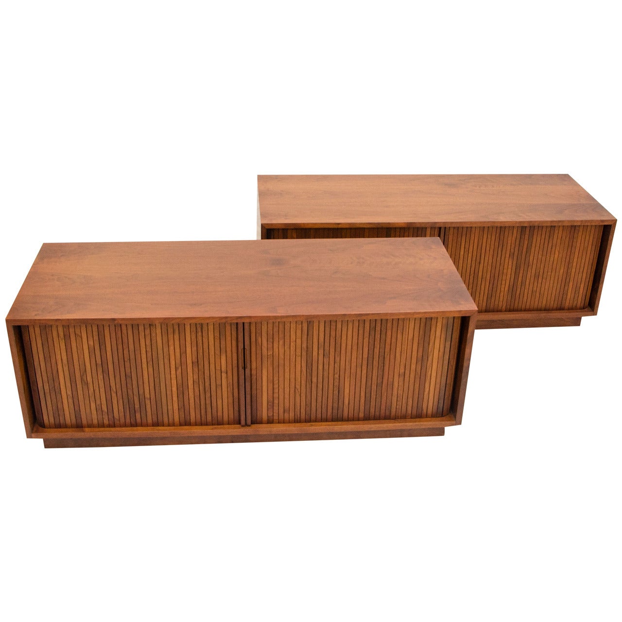 Pair of Mid Century Record Cabinets or Credenzas with Tambour Doors