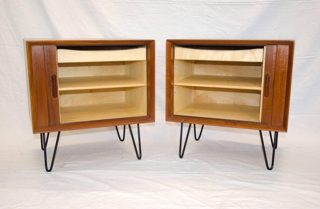 20th Century Pair of Danish Teak Nightstands, Tambour Doors, Falster