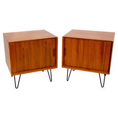 Pair of Danish Teak Nightstands, Tambour Doors, Falster