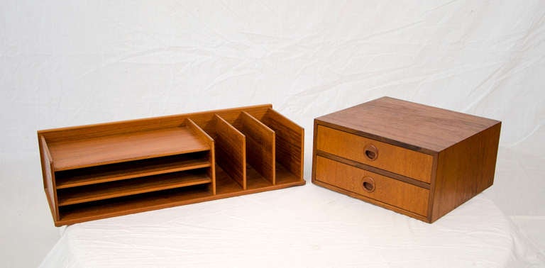 Small cubby hole desk system will organize your bills and correspondence. Manufactures tag on bottom and the two drawer unit will be your new catch all, would also serve well as a small jewelry cabinet.
Cubby system: 23 1/2