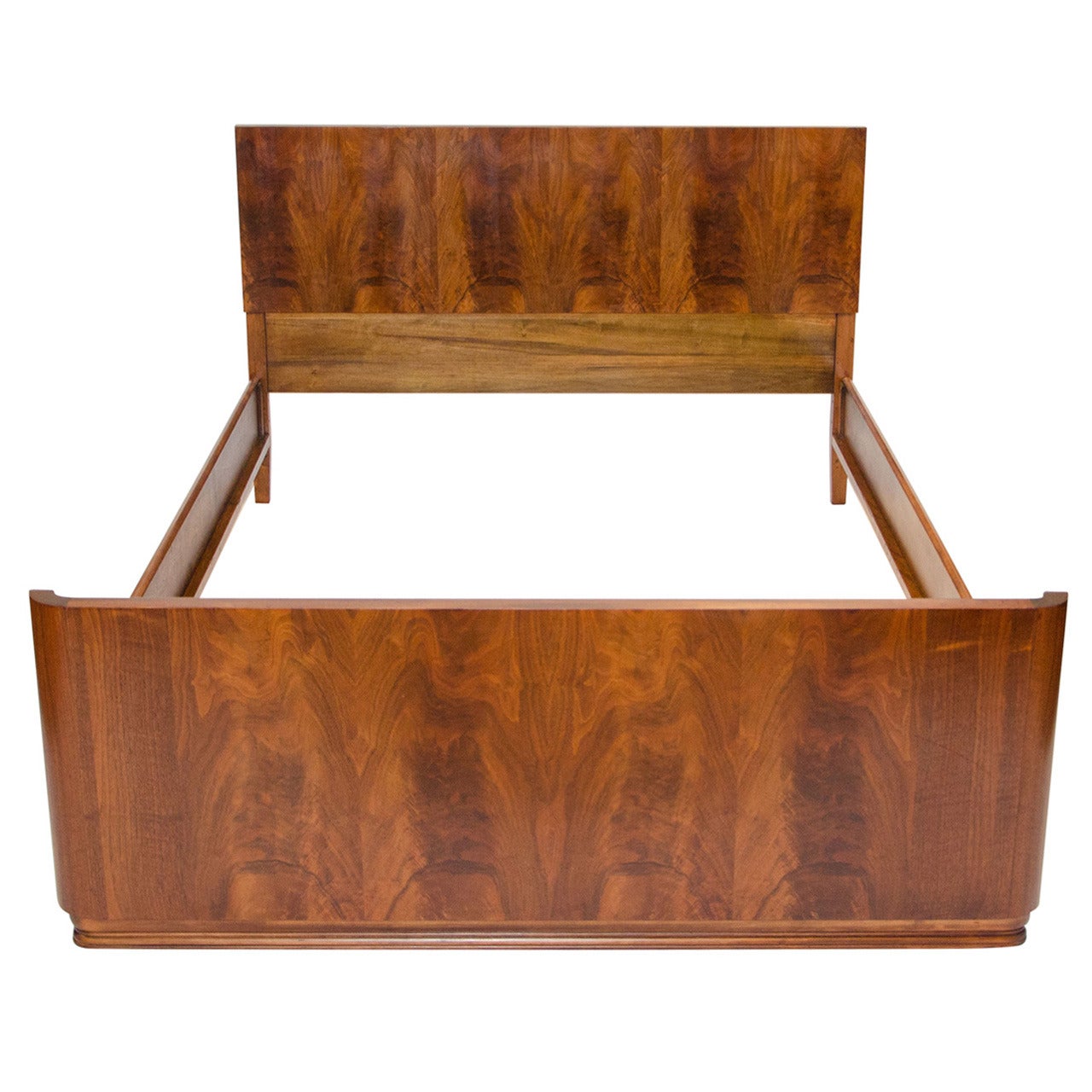 Art Deco Mid Century Full-Size Burled Walnut Bed