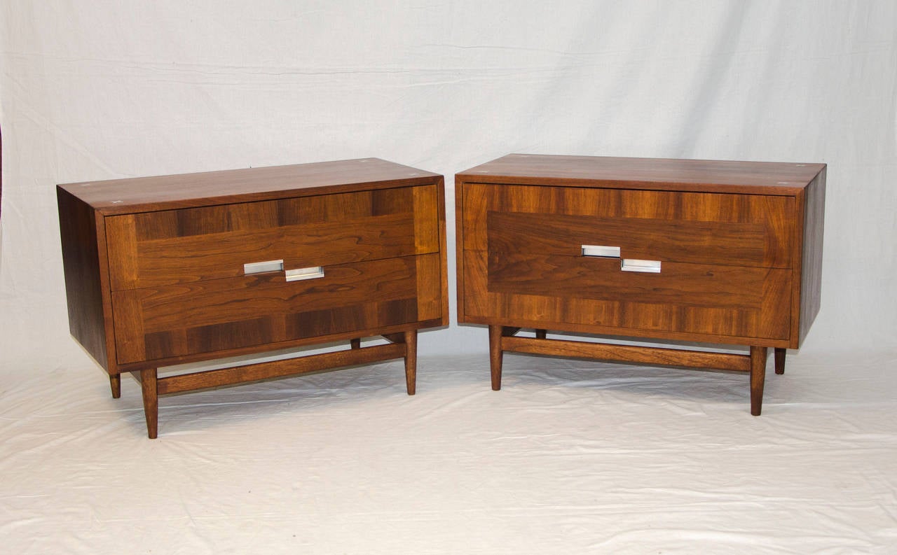 Mid Century Pair of Walnut Night Stands by American of Martinsville