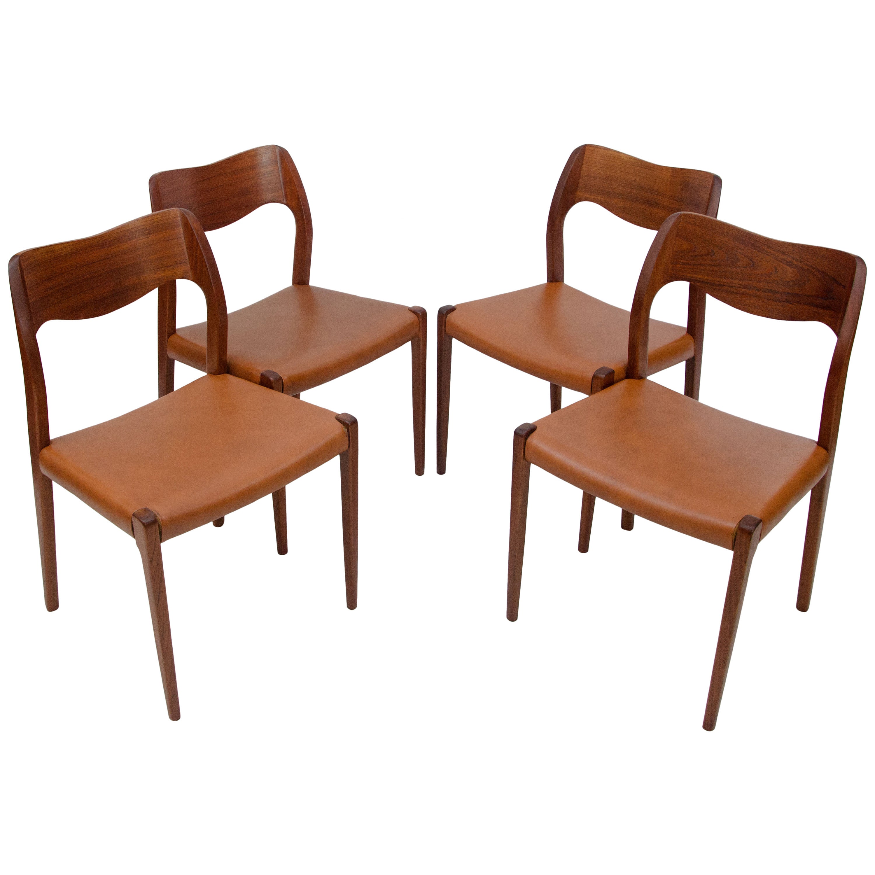 Set of Four Danish Teak Dining Chairs, Moller Model No. 71 For Sale