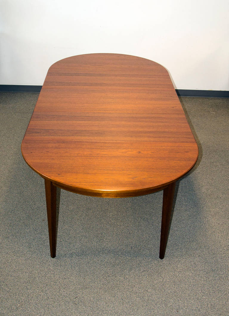Midcentury Round Teak Dining Table with Three Leaves by Omann Jun