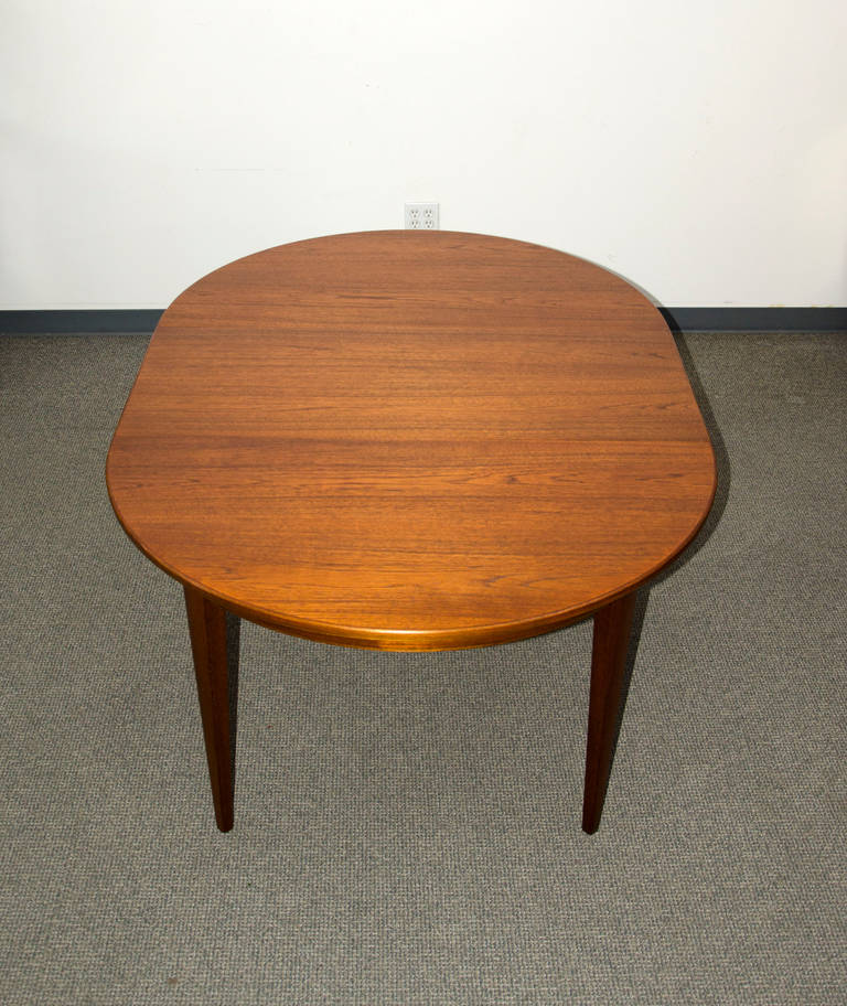 Danish Midcentury Round Teak Dining Table with Three Leaves by Omann Jun