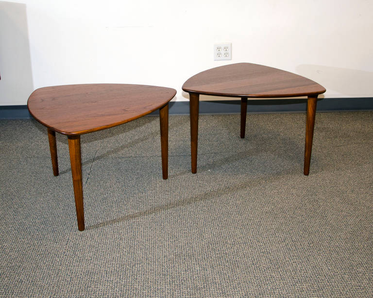 Mid-20th Century Pair of Midcentury Solid Teak Triangular Occasional Tables