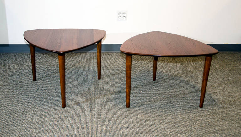 Mid-Century Modern Pair of Midcentury Solid Teak Triangular Occasional Tables