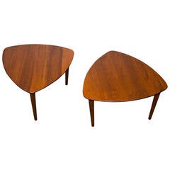 Pair of Midcentury Solid Teak Triangular Occasional Tables