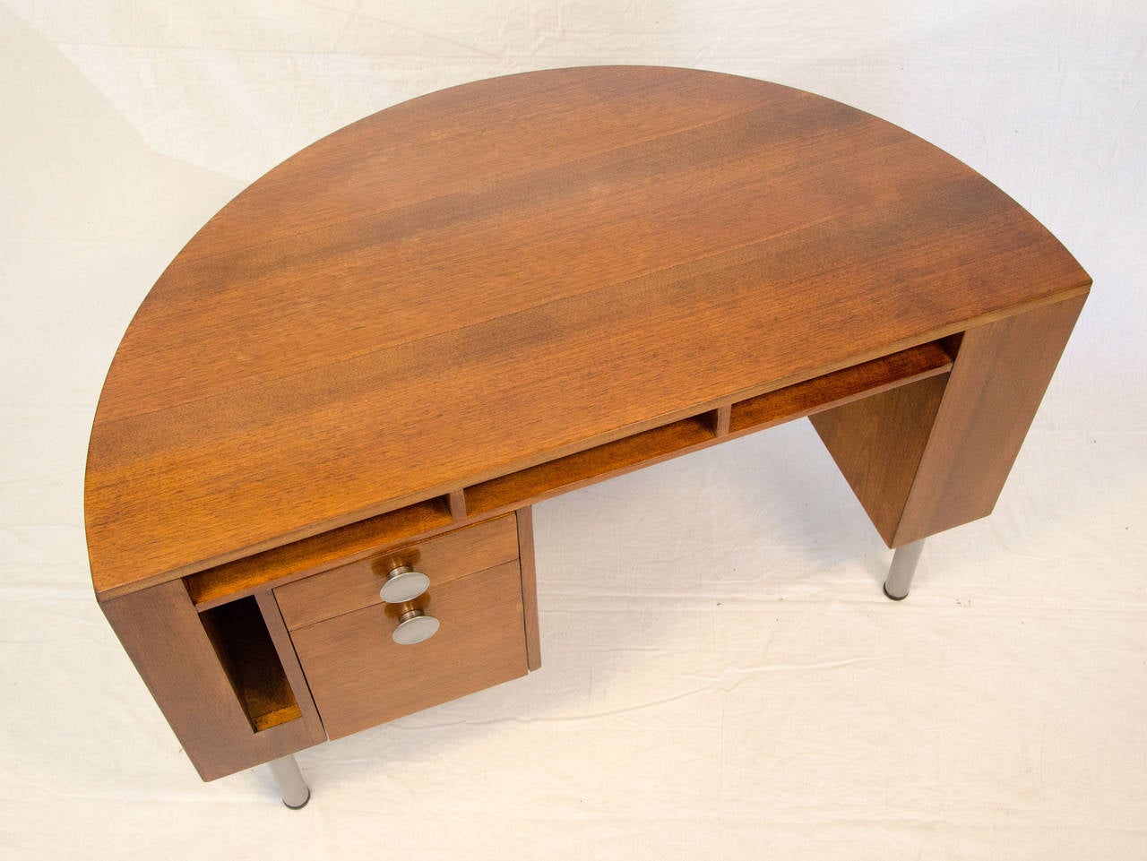 Polished Rare Art Deco Demilune Desk by Gilbert Rohde for Herman Miller