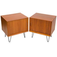 Pair of Danish Teak Night Stands, Tambour Doors