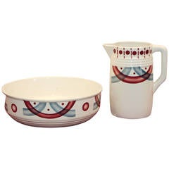 Art Deco Czechoslovakian Air Brushed Pitcher and Bowl Dresser Set 9