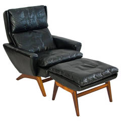 Mid Century Danish Leather Lounge Chair & Ottoman - George Thams
