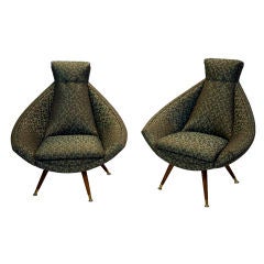 Unusual Pair of Swiveling Lounge Chairs