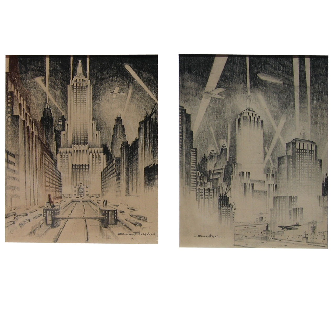 Pair of Graphite Architectural Drawings - Bernard McMahon