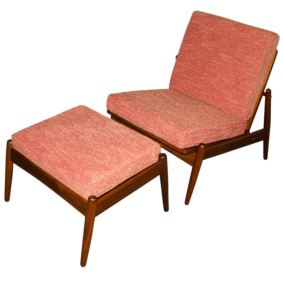 Mid Century Danish Teak Armless Lounge Chair and Ottoman - Moreddi