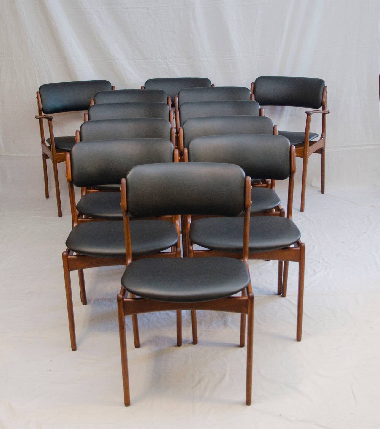 Set of 12 Danish Teak Dining Chairs by Erik Buck In Excellent Condition In Crockett, CA
