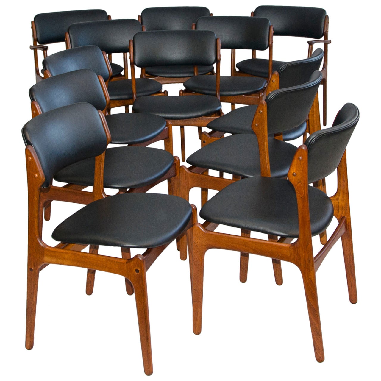 Set of 12 Danish Teak Dining Chairs by Erik Buck