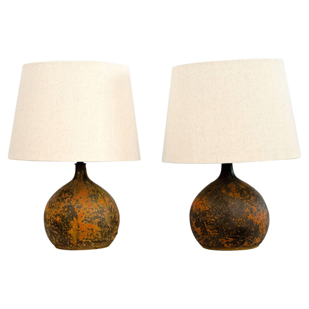 Mid Century Pair of Studio Pottery Lamps at 1stDibs