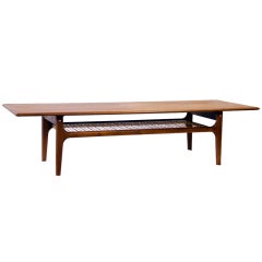 Danish Modern Coffee Table Caned Shelf