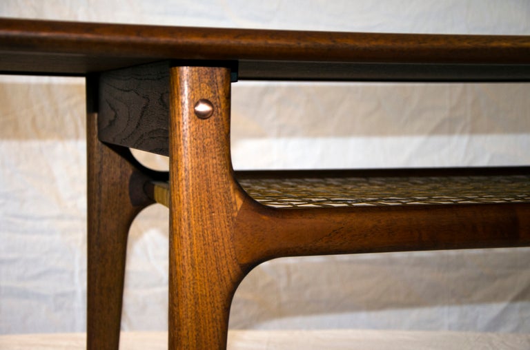 Stylish larger size coffee table with a cane shelf. Good size in front of a large sofa or as a table for a flat screen TV.