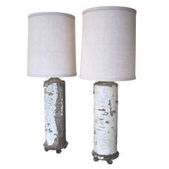 Pair of Antique Column Fragment Table Lamps