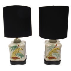 Pair of ceramic leopard Acapulco lamps.