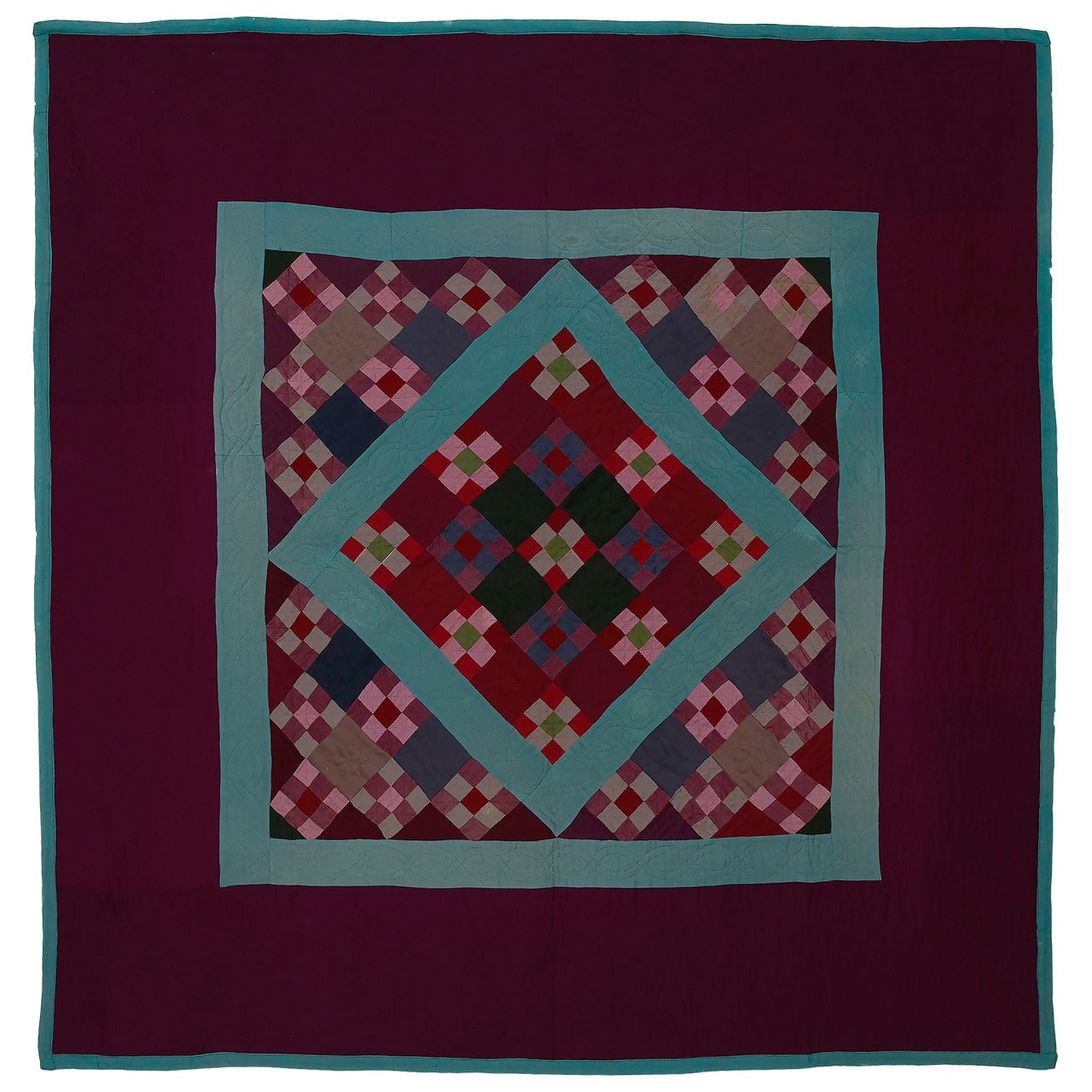 Lancaster County Amish Nine-Patch and Diamond in a Square Quilt