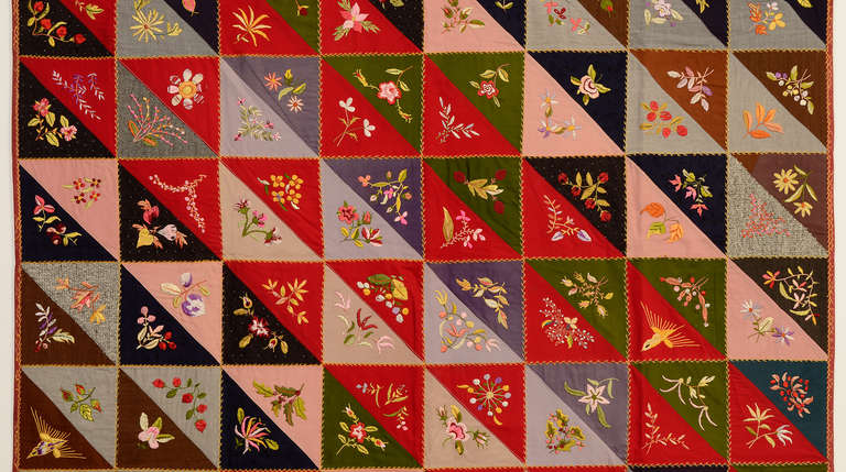 Wool Triangles Quilt with Embroidery