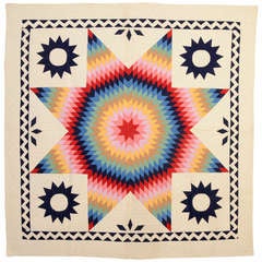 Antique Lone Star Quilt with ZigZag Border