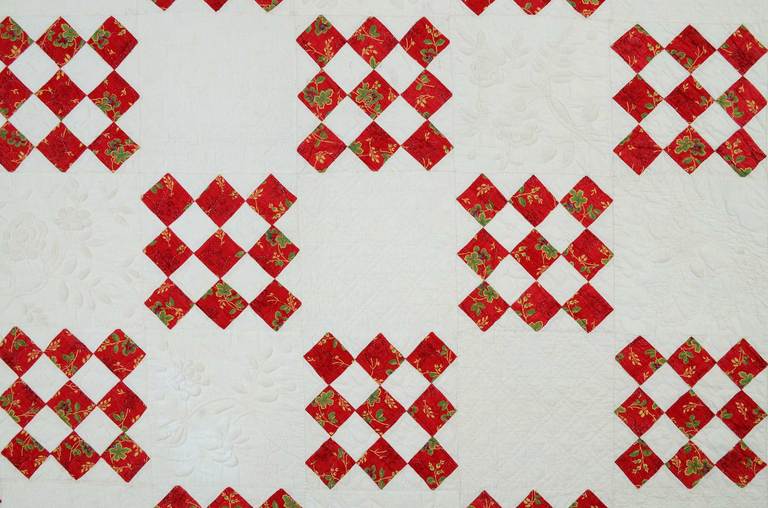 American Nine Patch Quilt with Trapunto