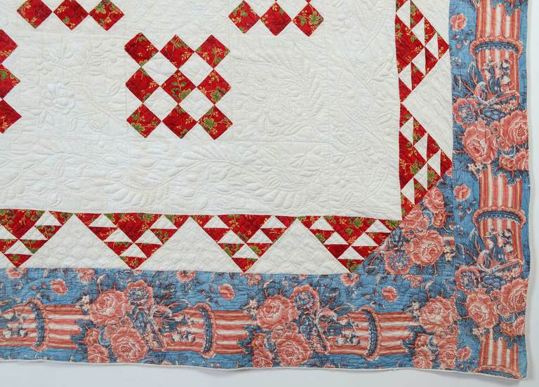 Nine Patch Quilt with Trapunto In Excellent Condition In Darnestown, MD