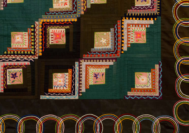 19th Century Straight Furrows Log Cabin Quilt