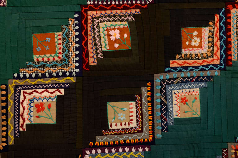 Wool Straight Furrows Log Cabin Quilt