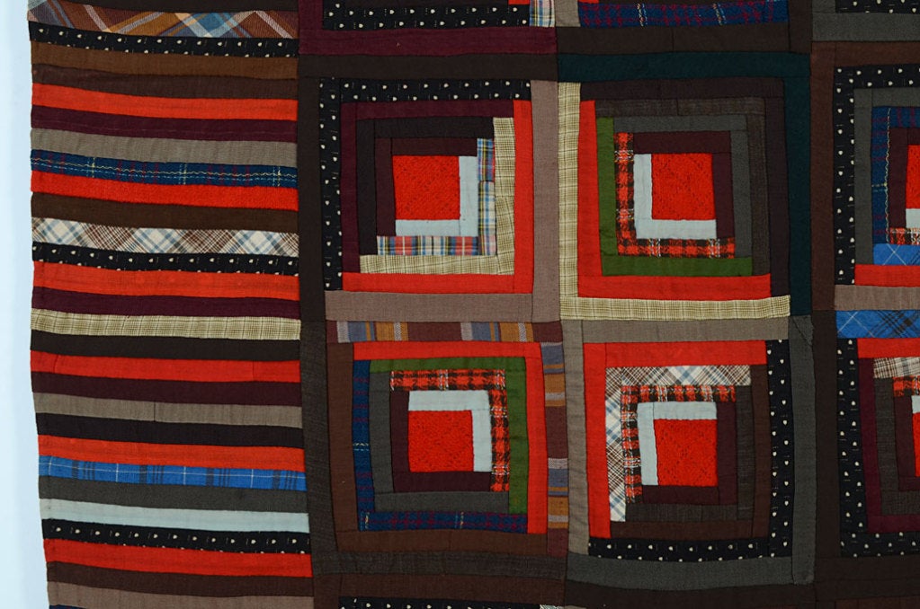 19th Century Light and Dark Log Cabin Quilt