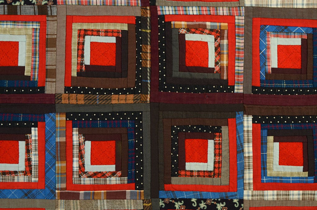 Wool Light and Dark Log Cabin Quilt