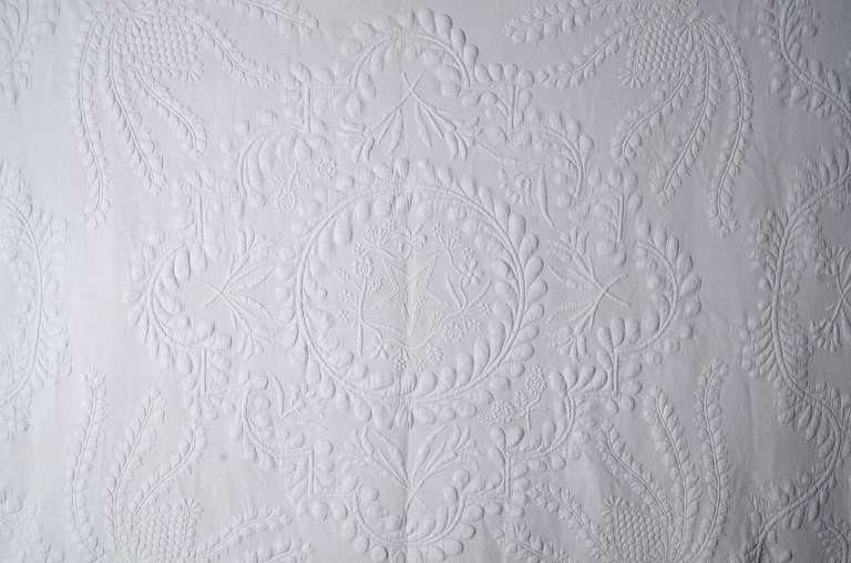American Trapunto Whitework Quilt Signed Ada Chew
