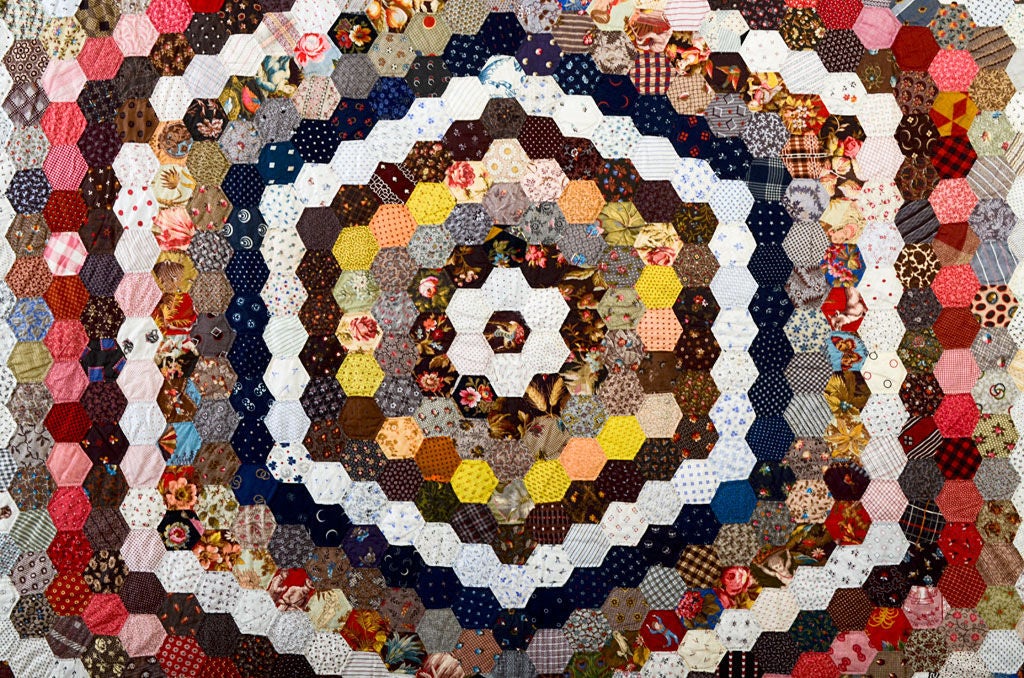 19th Century Center Medallion Hexagons Quilt