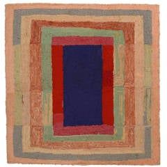 Vintage Concentric Rectangles Hooked Rug