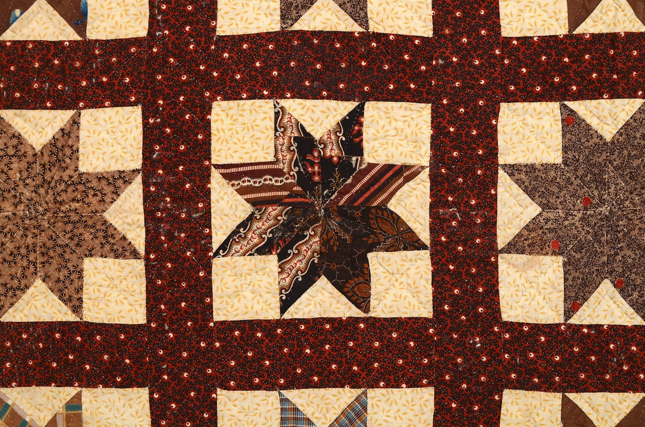Cotton Lemoyne Stars Quilt with Swag and Bow Border