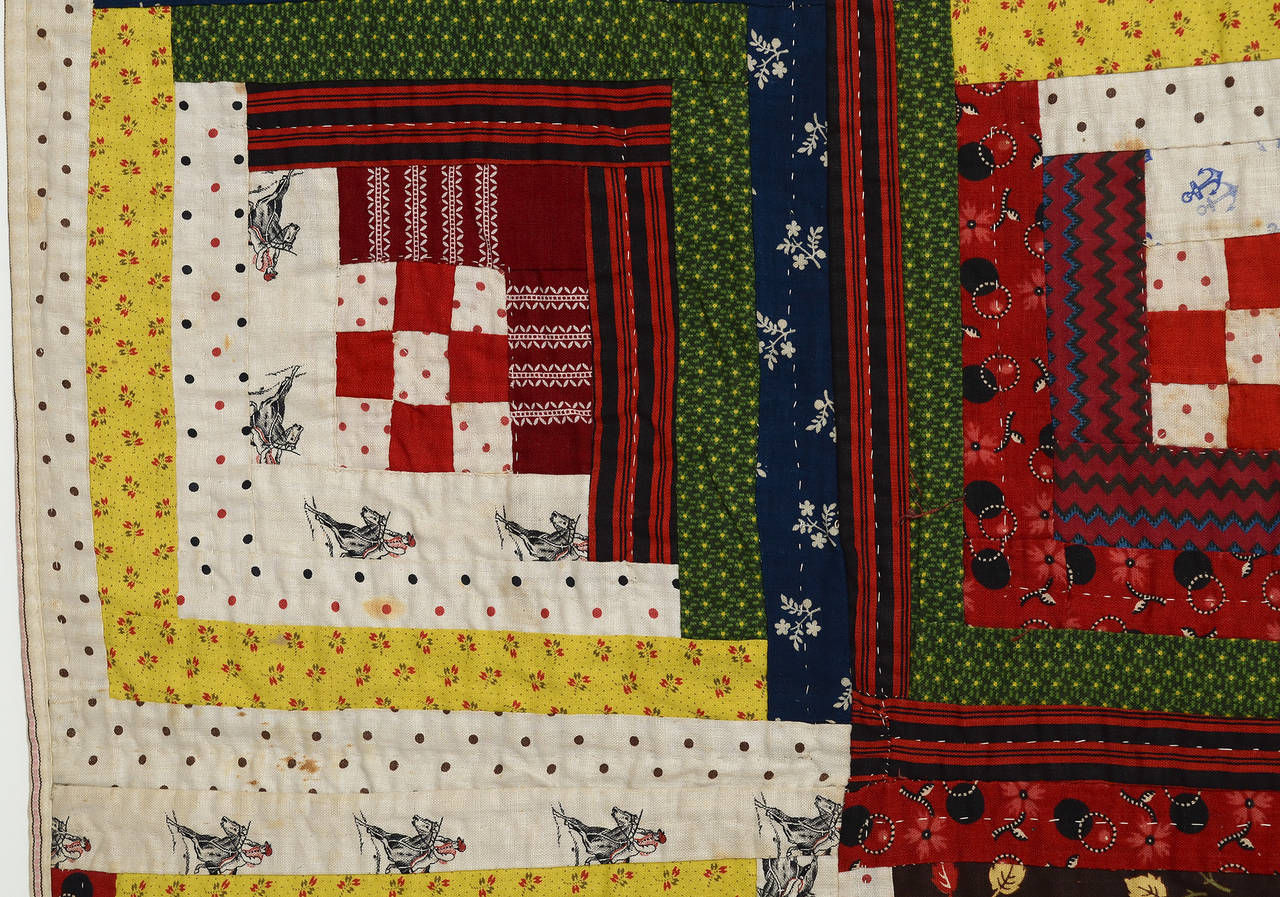 Barnraising Log Cabin Quilt with Nine Patch Centers In Excellent Condition In Darnestown, MD