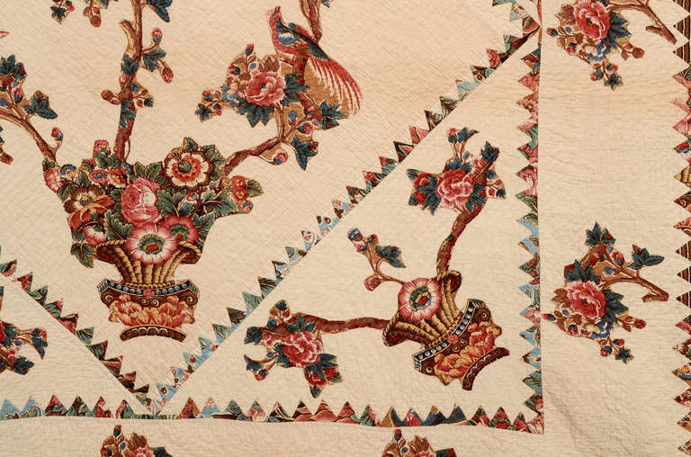 19th Century Broderie Perse Tree of Life Quilt