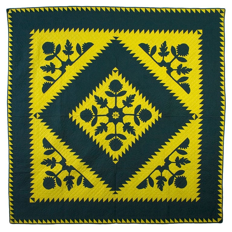 Mennonite Sawtooth Diamond Quilt with Appliques