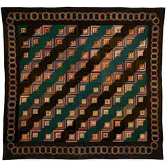Antique Straight Furrows Log Cabin Quilt