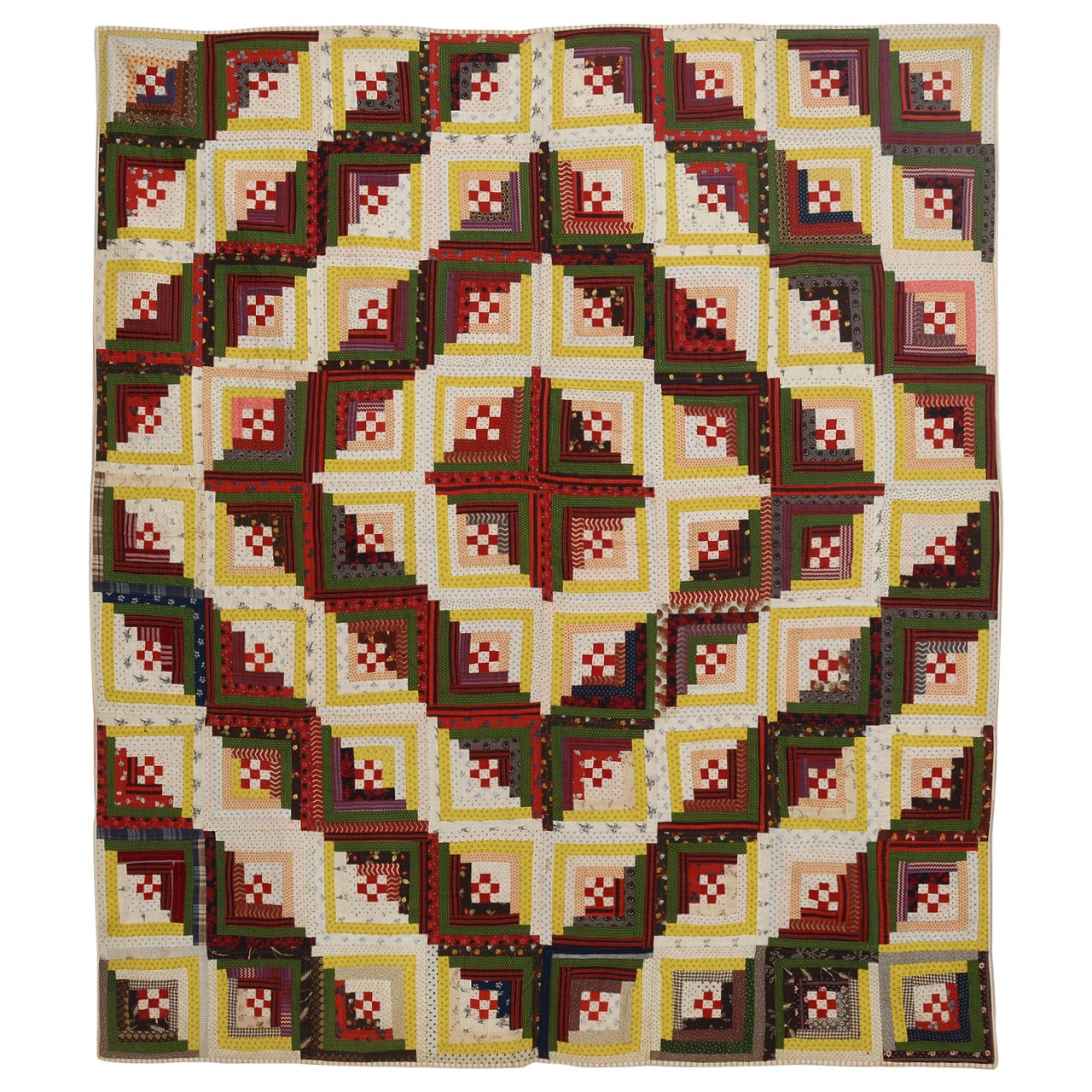 Barnraising Log Cabin Quilt with Nine Patch Centers