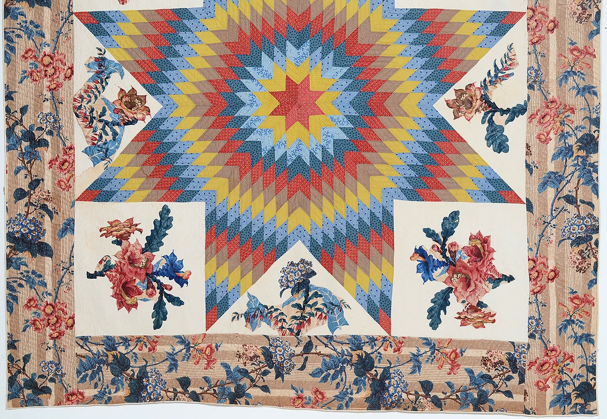 Niedriger Stern-Steppdecke mit Broderie Perse (Land) im Angebot