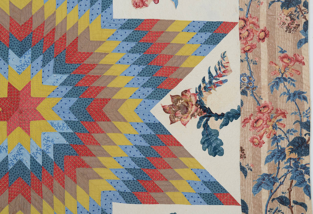 Lone Star Quilt with Broderie Perse For Sale at 1stDibs